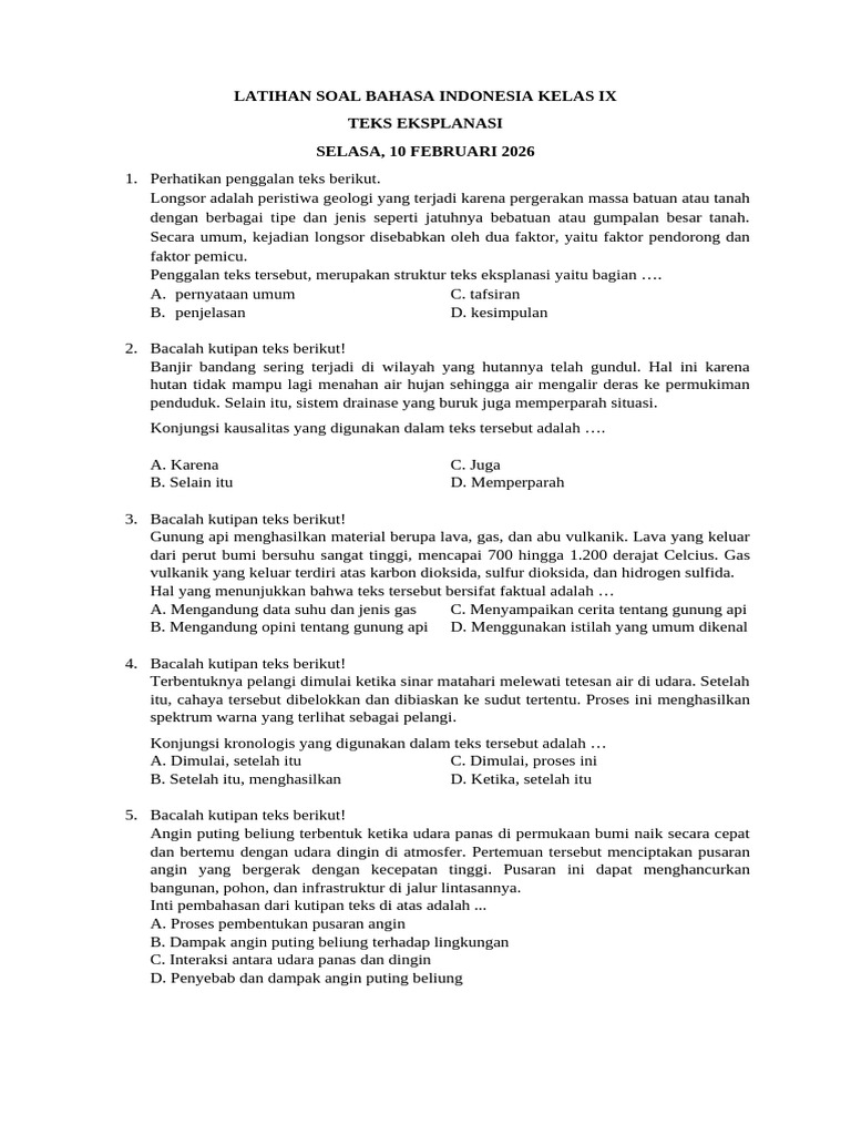 Latihan Soal Bahasa Indonesia Kelas Ix | PDF
