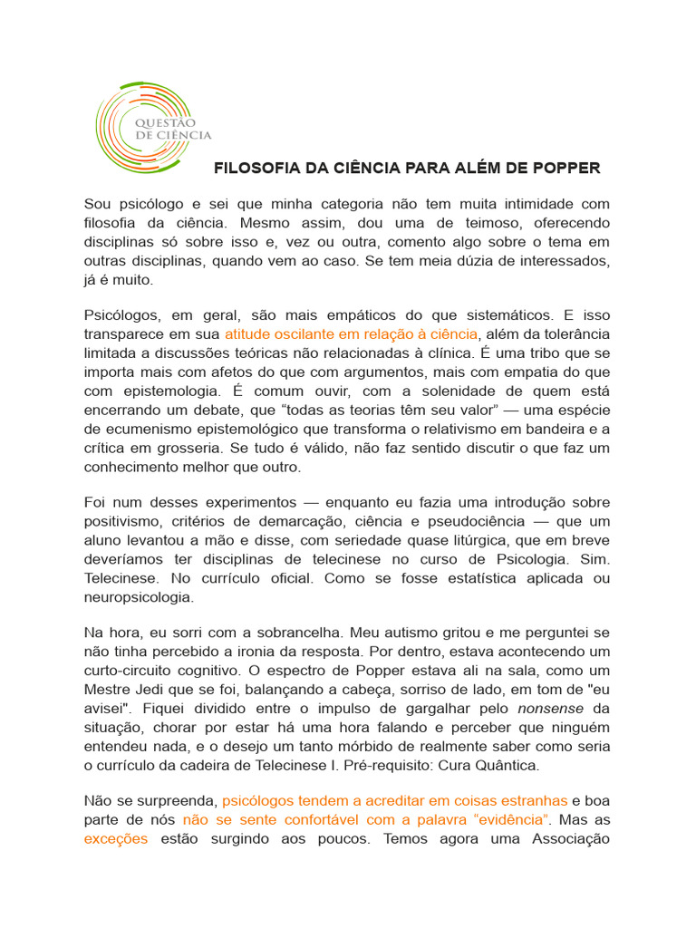 Filosofia Da Ciência Para Além de Popper | PDF