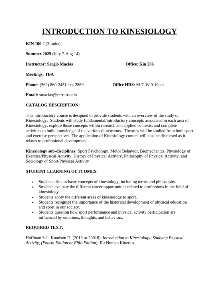 KIN 100 Summer 2025 2nd 6 Week | PDF