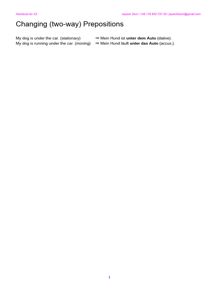 Changing (Two-way) Prepositions ForStudents | PDF
