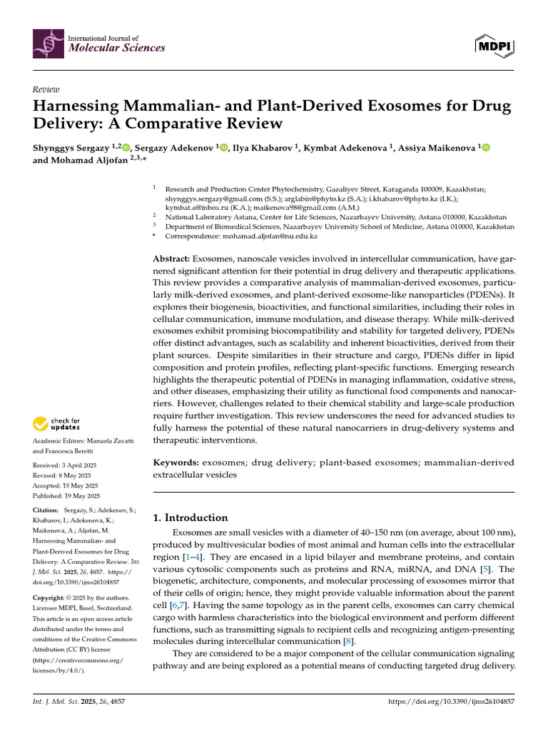 Harnessing Mammalian- and Plant-Derived Exosomes for Drug Delivery: A ...