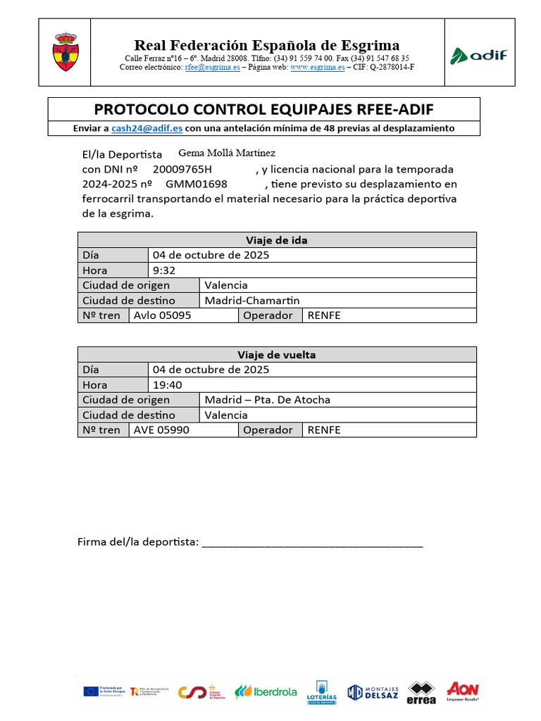25-10-04 Protocolo Control Equipajes Rfee-Adif Deportista Actualizado ...