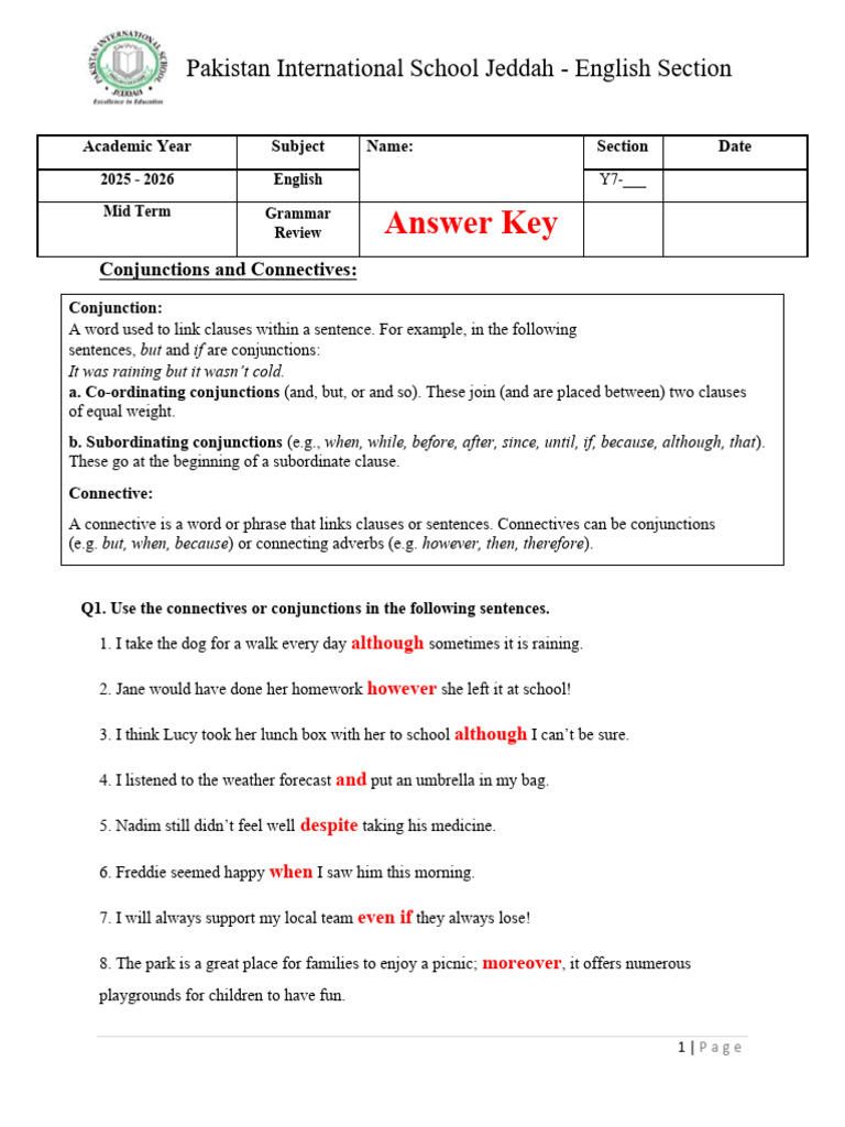 Grammar Review Ans Key | PDF