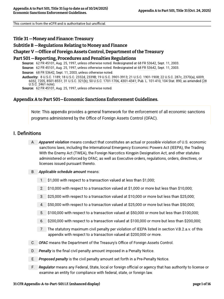 Appendix A to Part 501_ Title 31 (up to date as of 10-24-2025) | PDF