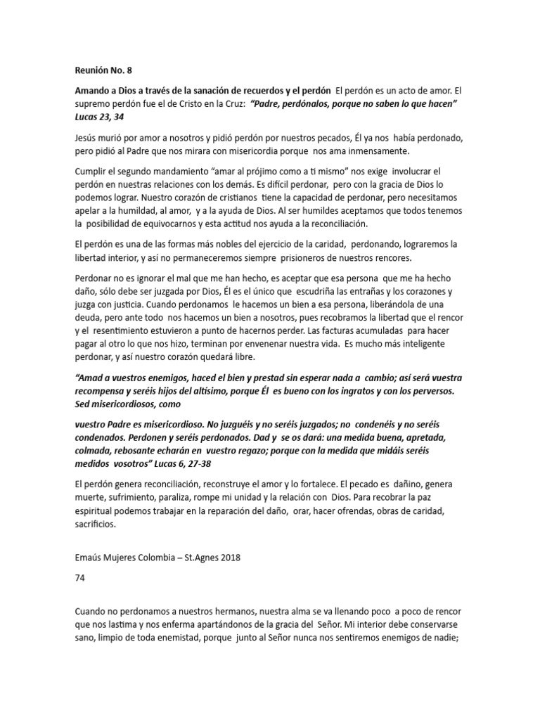 Reunión Amando a Dios a Traves de La Sanación de Recuerdos y El Perdon ...