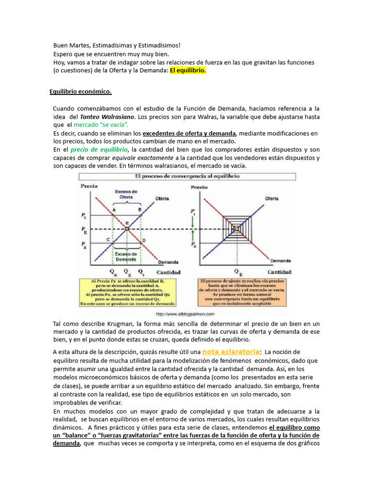 Clase 5 - Equilibrio Oferta y Demanda | PDF | Excedente económico ...