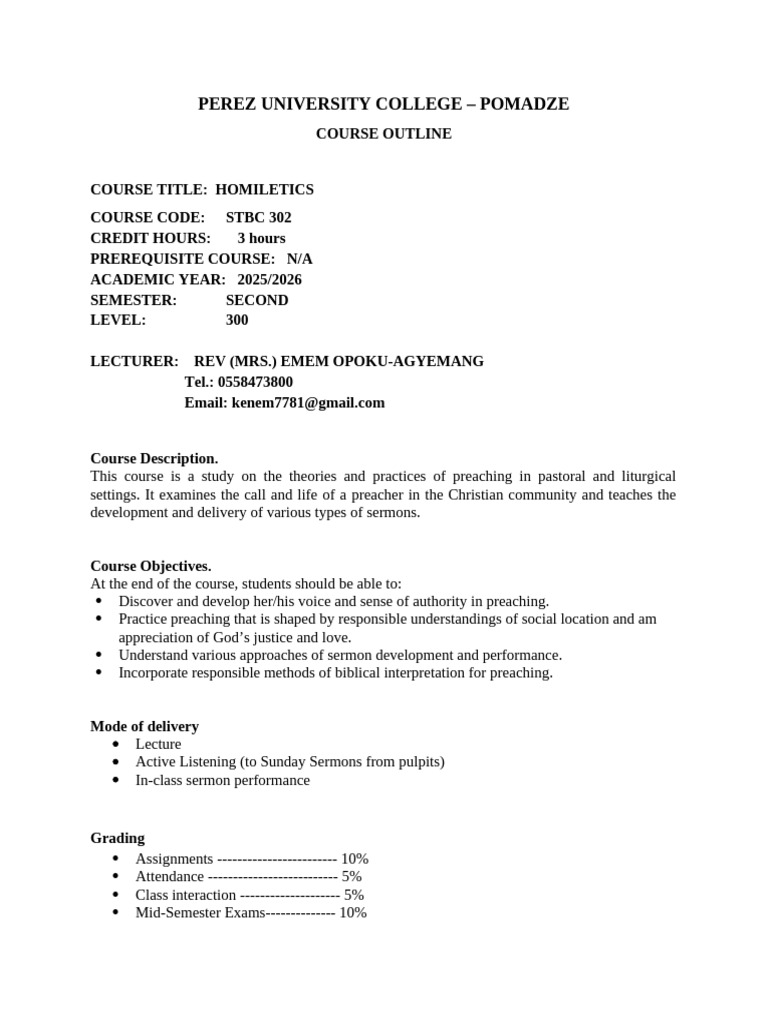 Homiletics Course Outline 2025 | PDF