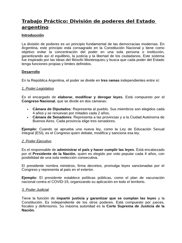 TP Poderes Del Estado | PDF | Separación de poderes | Ley Pública