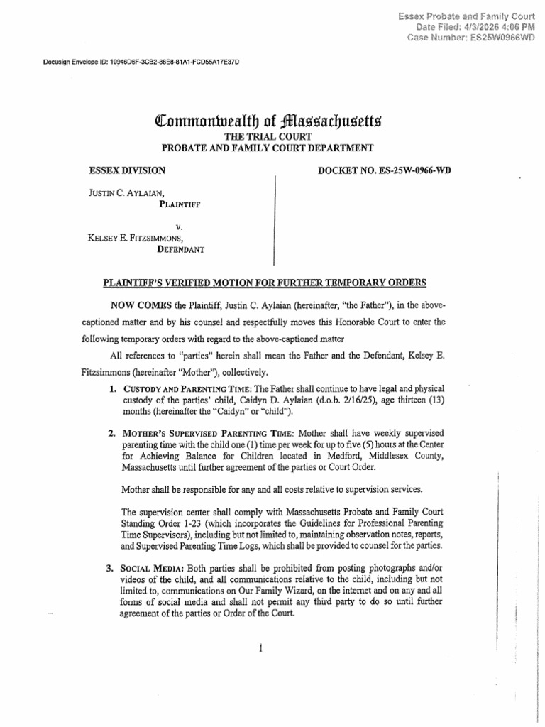 Justin Aylaian Temporary Orders | PDF