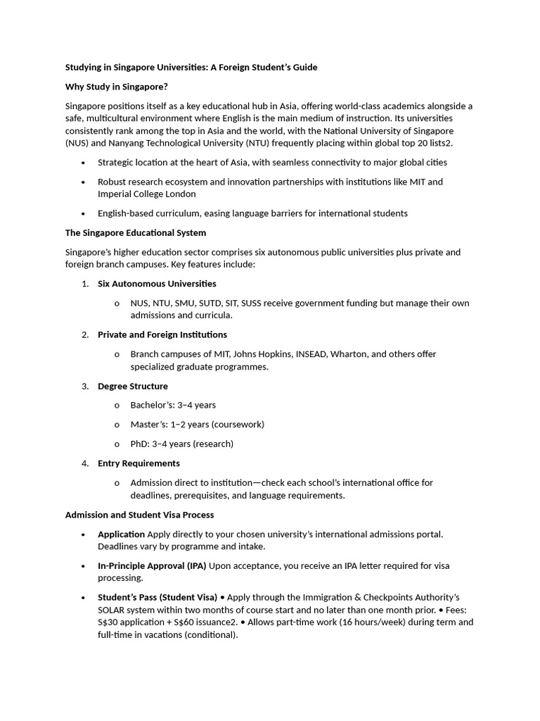 Studying in Singapore Universities | PDF