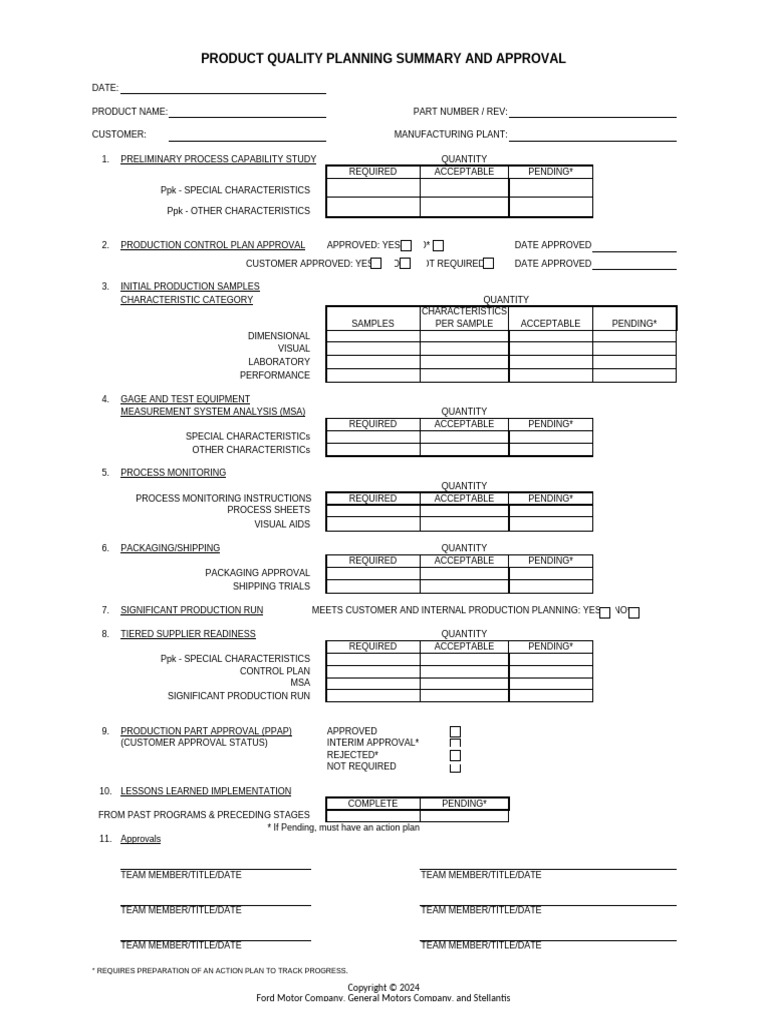 Copia de APQP Appendix E Product Quality Planning Form_Final | PDF