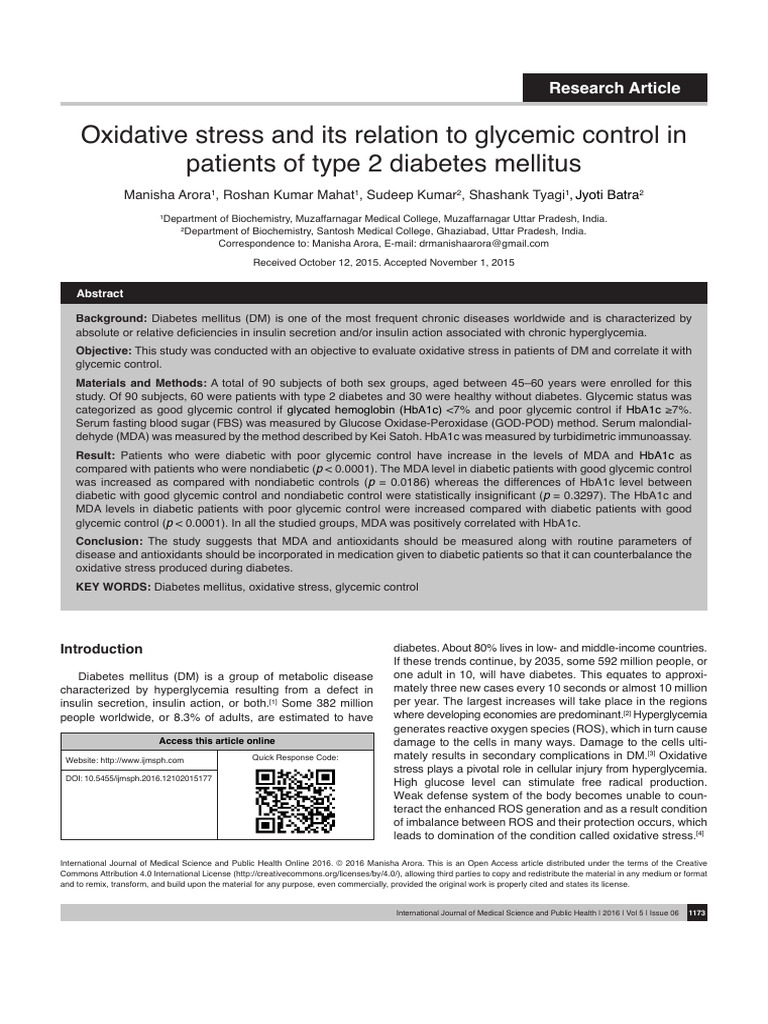 Oxidative Stress and Its Relation to Gly | PDF