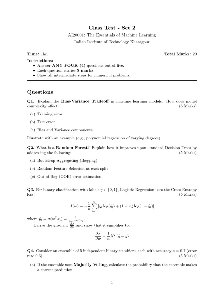 Class Test Set 2 Model Answers | PDF