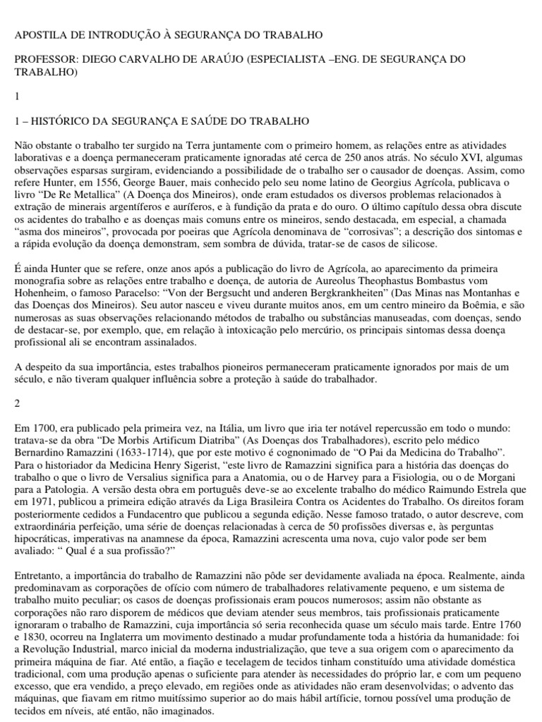 Apostila de Introdução A Segurança Do Trabalho | PDF | Remédio | Engenharia