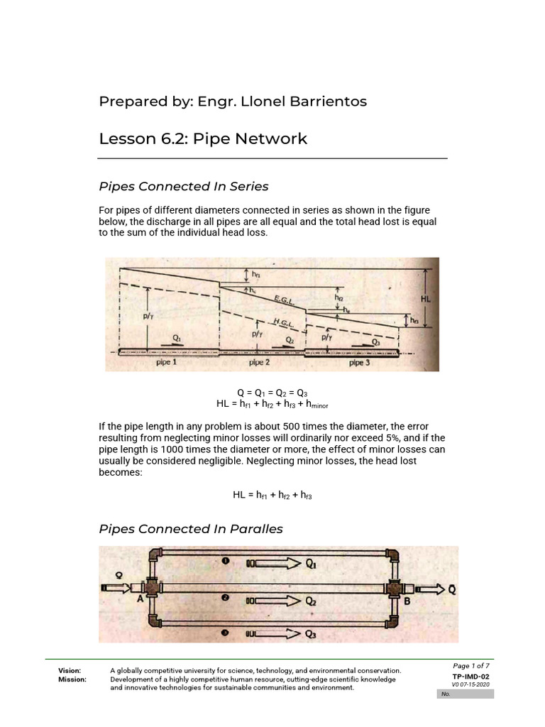Lesson 6.2 - Pipe Network | PDF