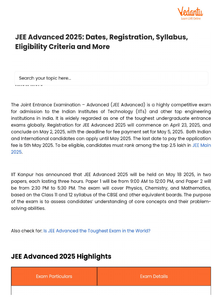 JEE Advanced 2025_ Dates, Registration, Syllabus, Eligibility Criteria ...
