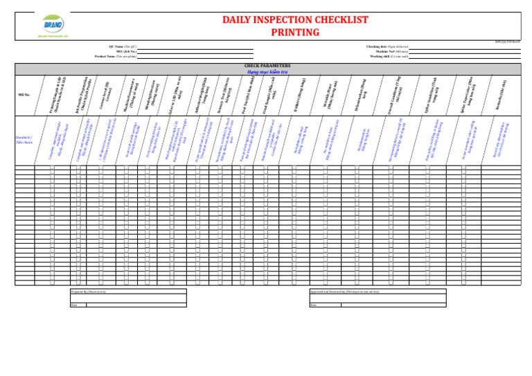 Daily Inspection Checklist - Printing | PDF