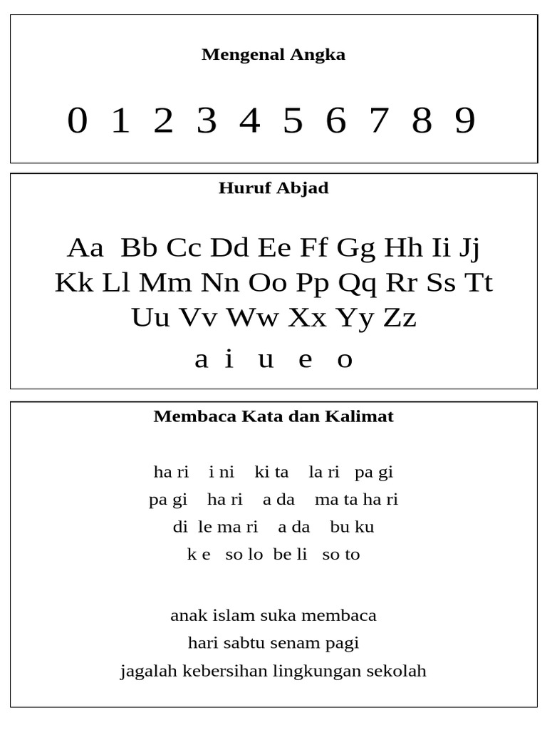 Tes Baca Dan Angka Kelas 1 | PDF