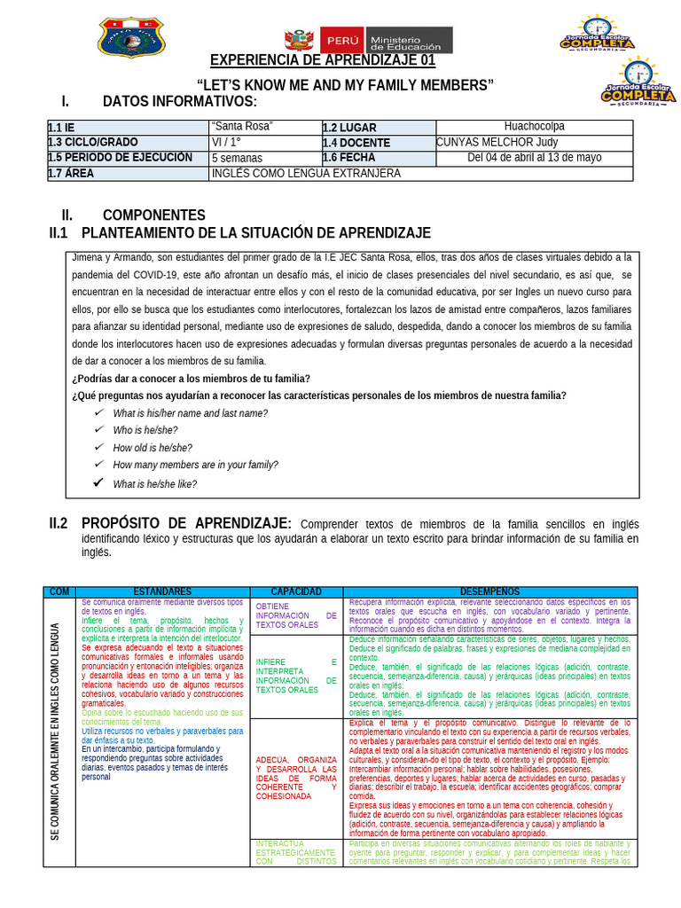 Learning Experience 01 - First Grade 2022 | PDF