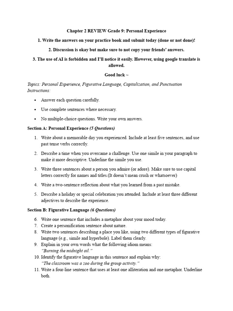 Chapter 2 REVIEW Grade 9 | PDF | Punctuation | Grammar