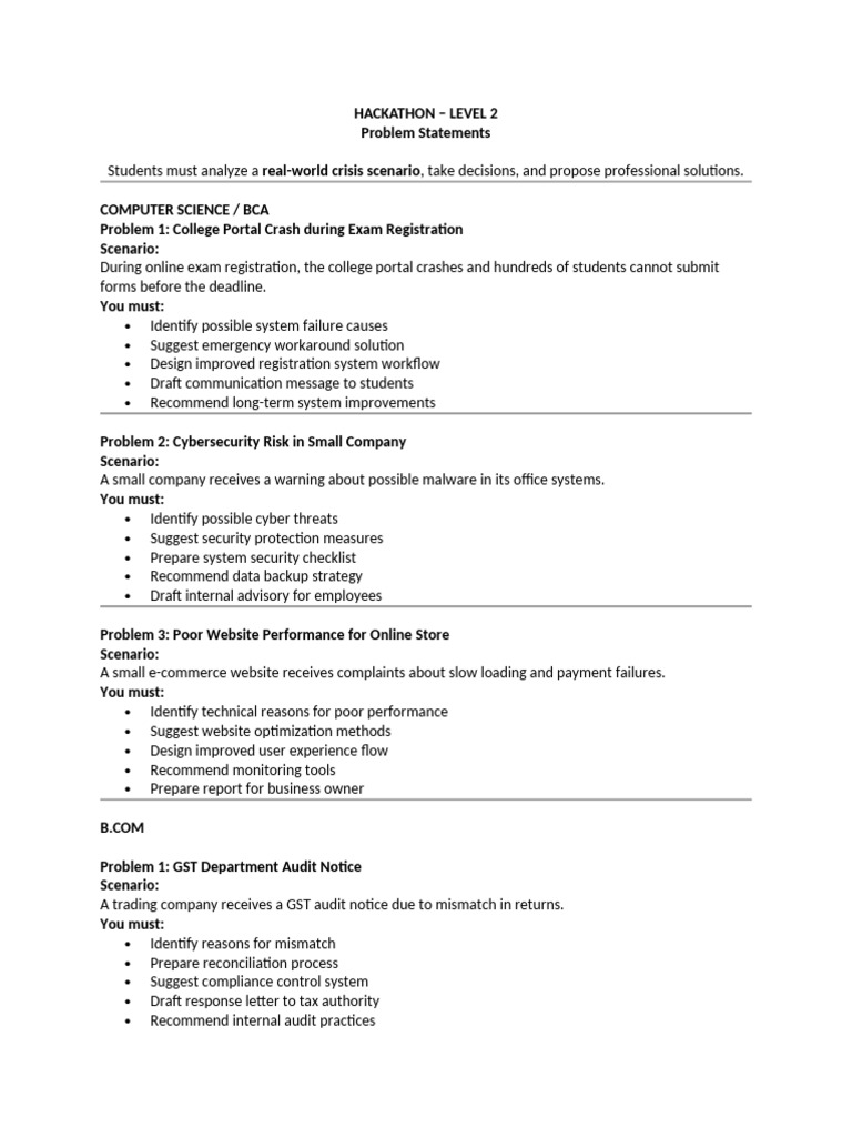 HACKATHON – LEVEL 2 - Problem Statements | PDF