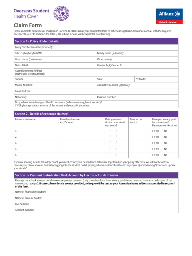 OSHC Claim Form[5507] | PDF
