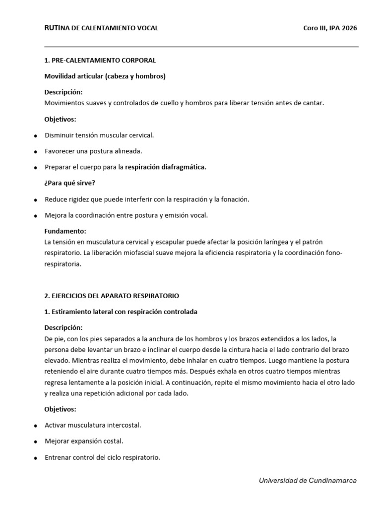 Rutina de Calentamiento para Voz | PDF