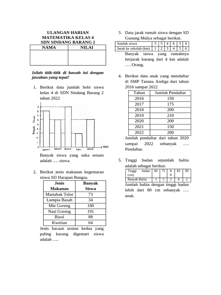 Ulangan Harian Matematika Kelas 4 Bab Terakhir | PDF