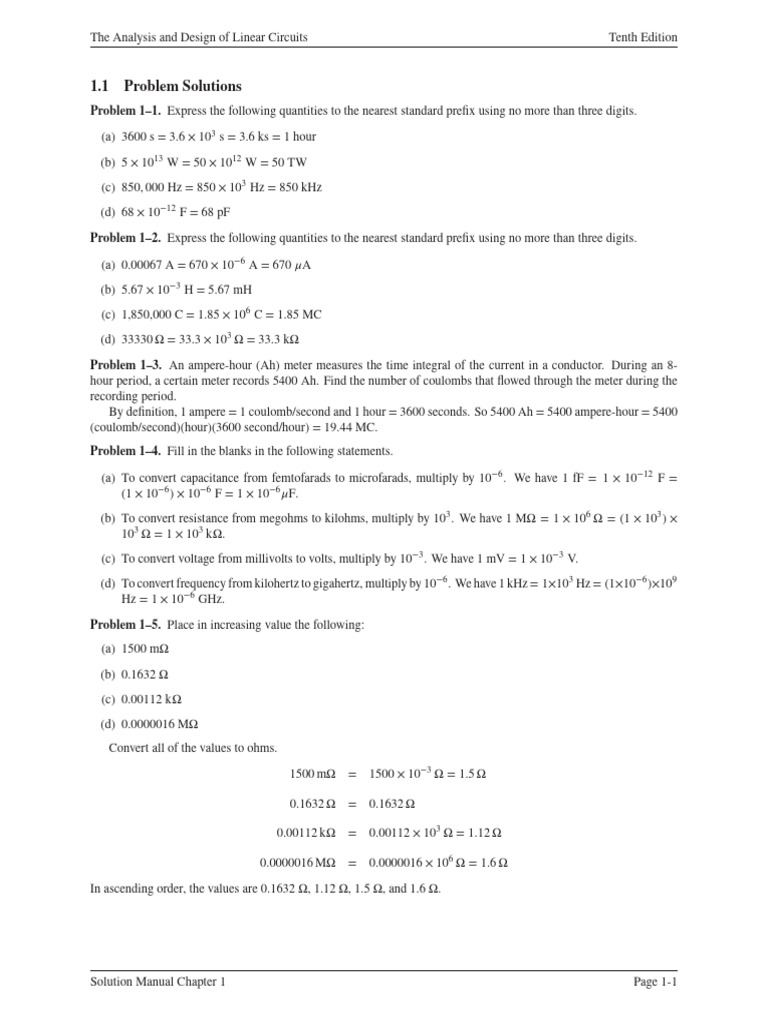 Ch1 Solutions The Analysis and Design of linear Circuits 10e | PDF