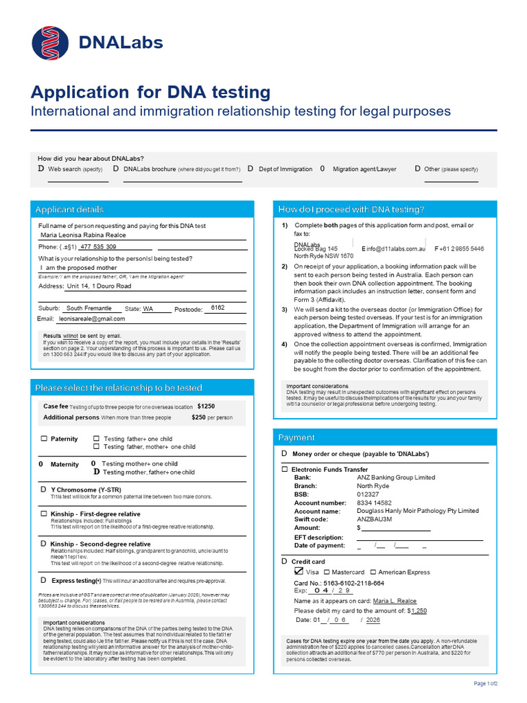 DNALabs Application Form (1) | PDF | Payments