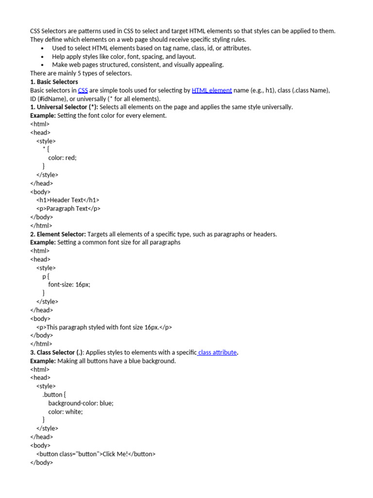 CSS Selectors1 | PDF | Html Element | Text