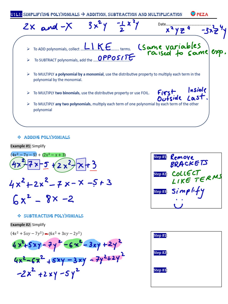 U1L1 Simplifying Polynomials | PDF