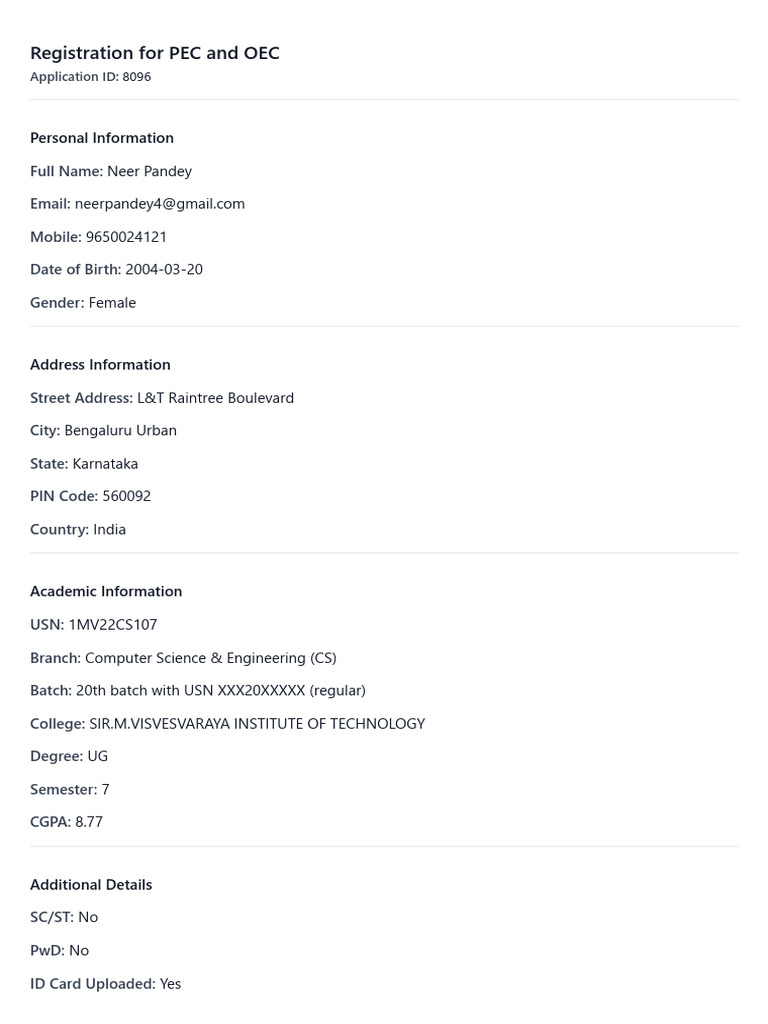 PEC OEC Application | PDF