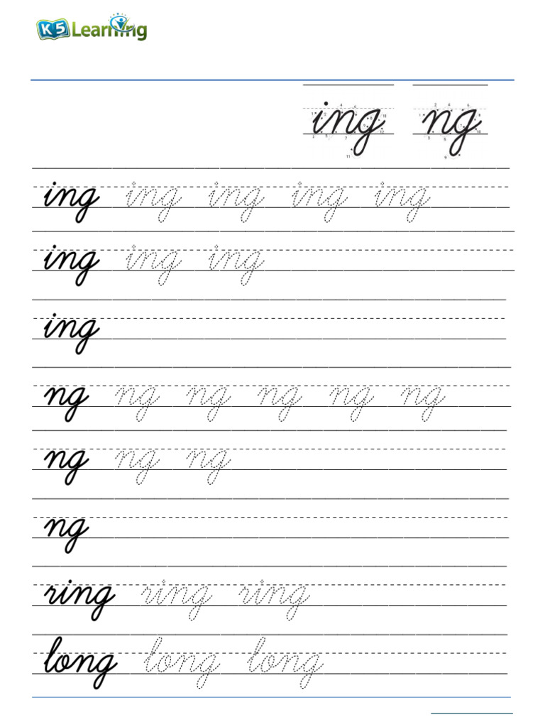 Handwriting Letter Joins Ing Ng Printable | PDF