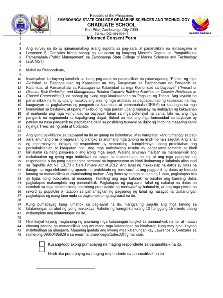 FILIPINO Gonzales, Lawrence S.-informed Consent (Line) | PDF