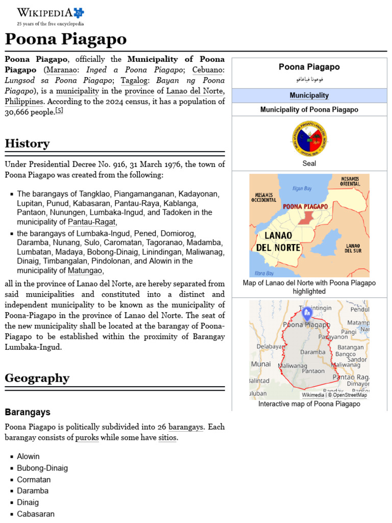 Poona Piagapo - Wikipedia | PDF | Philippines