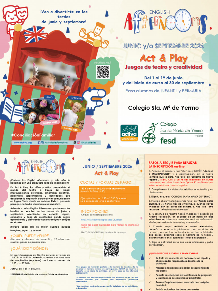 CIRCULAR English Afternoons Sta. M de Yermo Junio y Septiembre 2026 | PDF