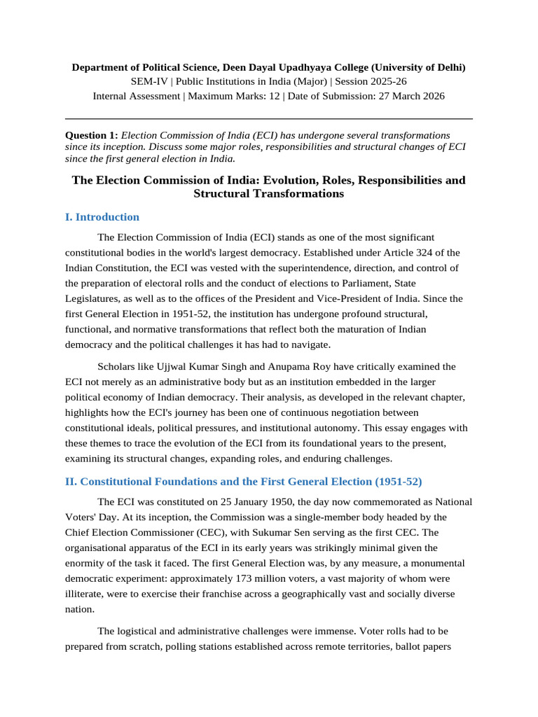 ECI Assignment Answer | PDF | Elections | Political Parties