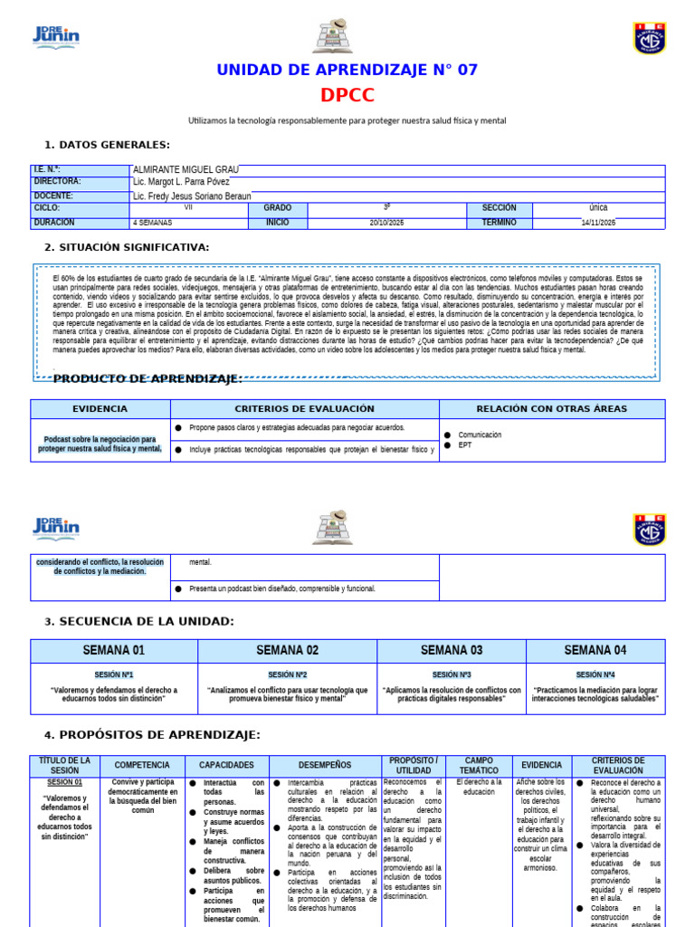 UNIDAD 7 - DPCC - 3RO | PDF | Aprendizaje | Las emociones