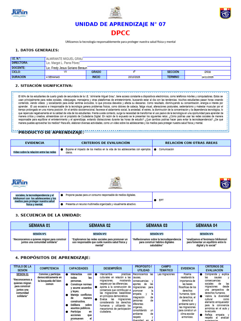 Unidad 7 - DPCC - 4to | PDF | Aprendizaje | Las emociones