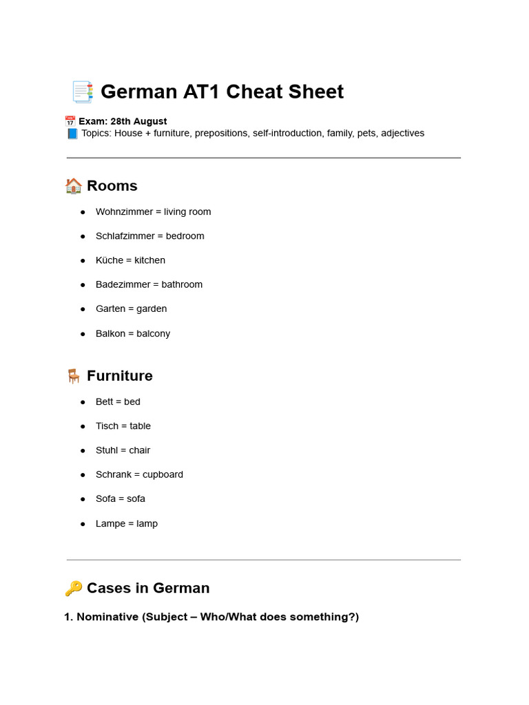 ? German Cheat Sheet | PDF
