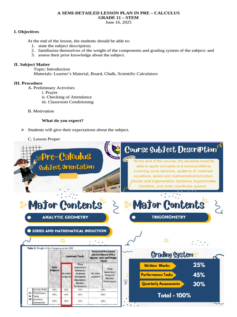 Semi-Detailed Lesson Plan in Pre Cal | PDF