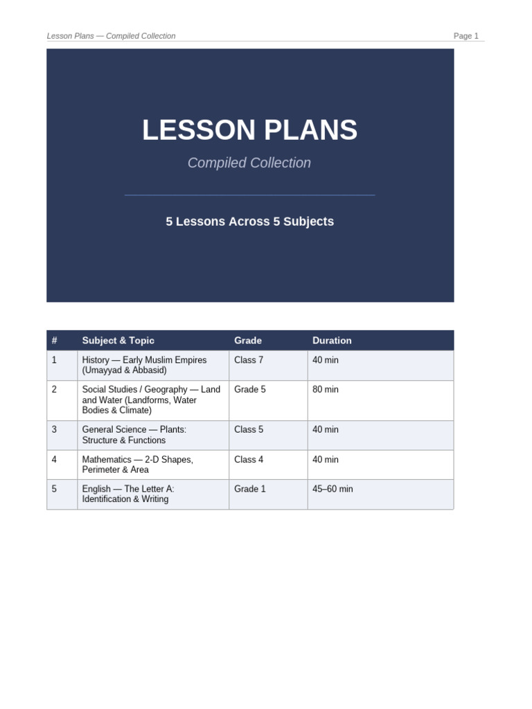 Combined Lesson Plans Copy | PDF