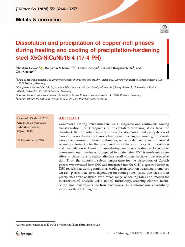 Dissolution and Precipitation of Copper-rich Phases | PDF ...