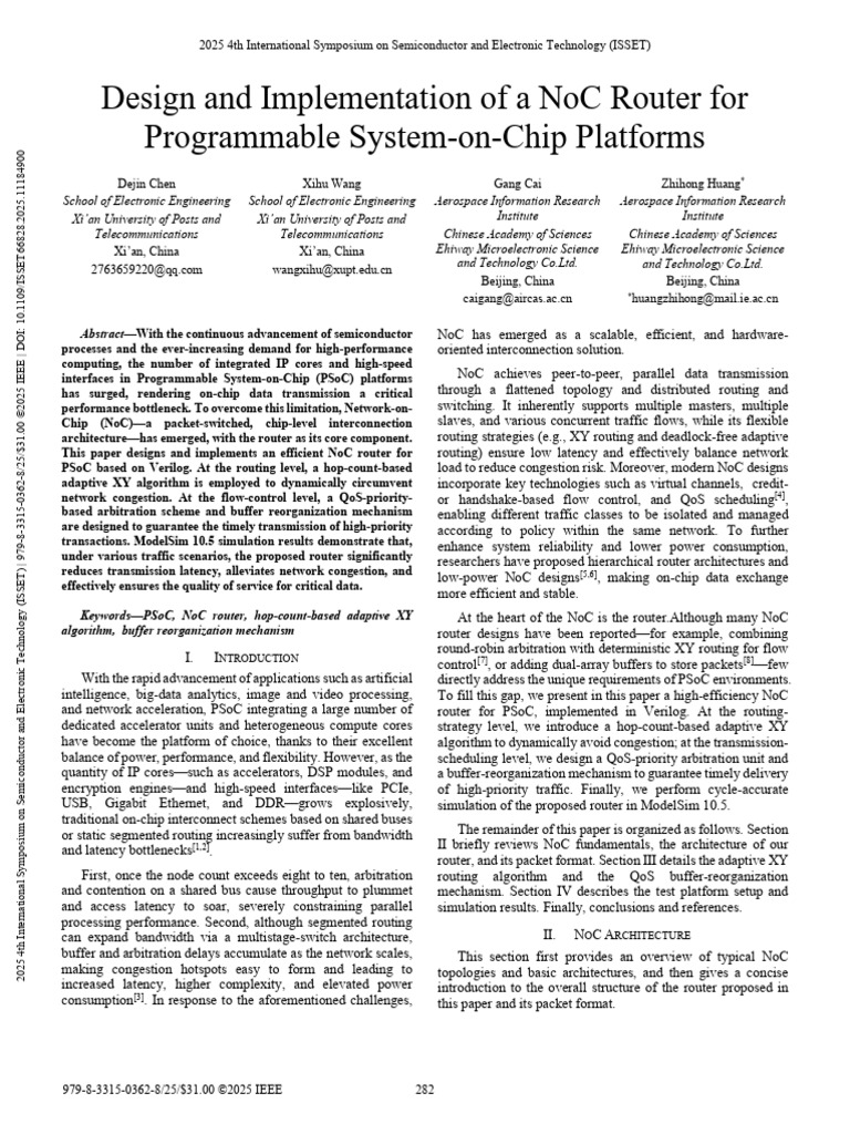 Design and Implementation of a NoC Router for Programmable System-On ...
