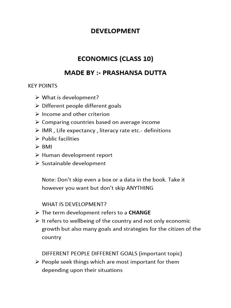 Development class 10 cbse notes | PDF