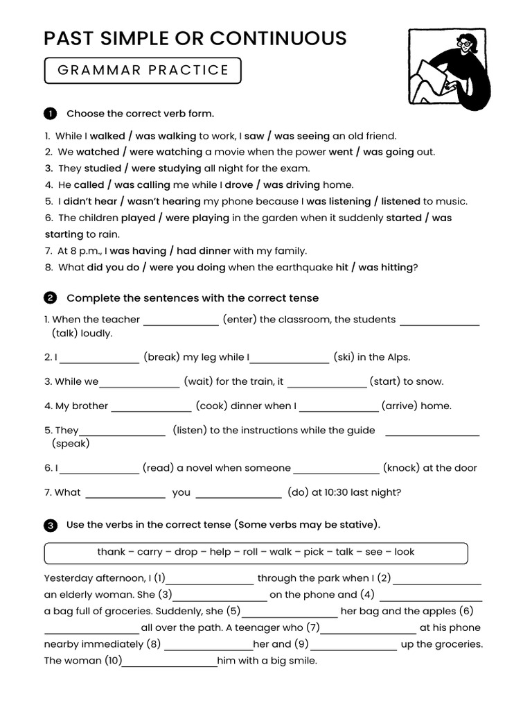 Past Simple or Past Continuous Grammar Worksheet in Colorful and ...