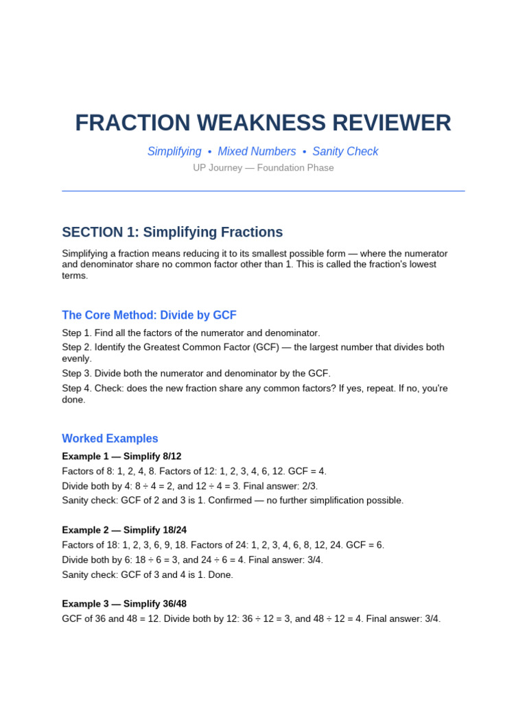 Fractions Weakness Reviewer | PDF | Discrete Mathematics | Number Theory