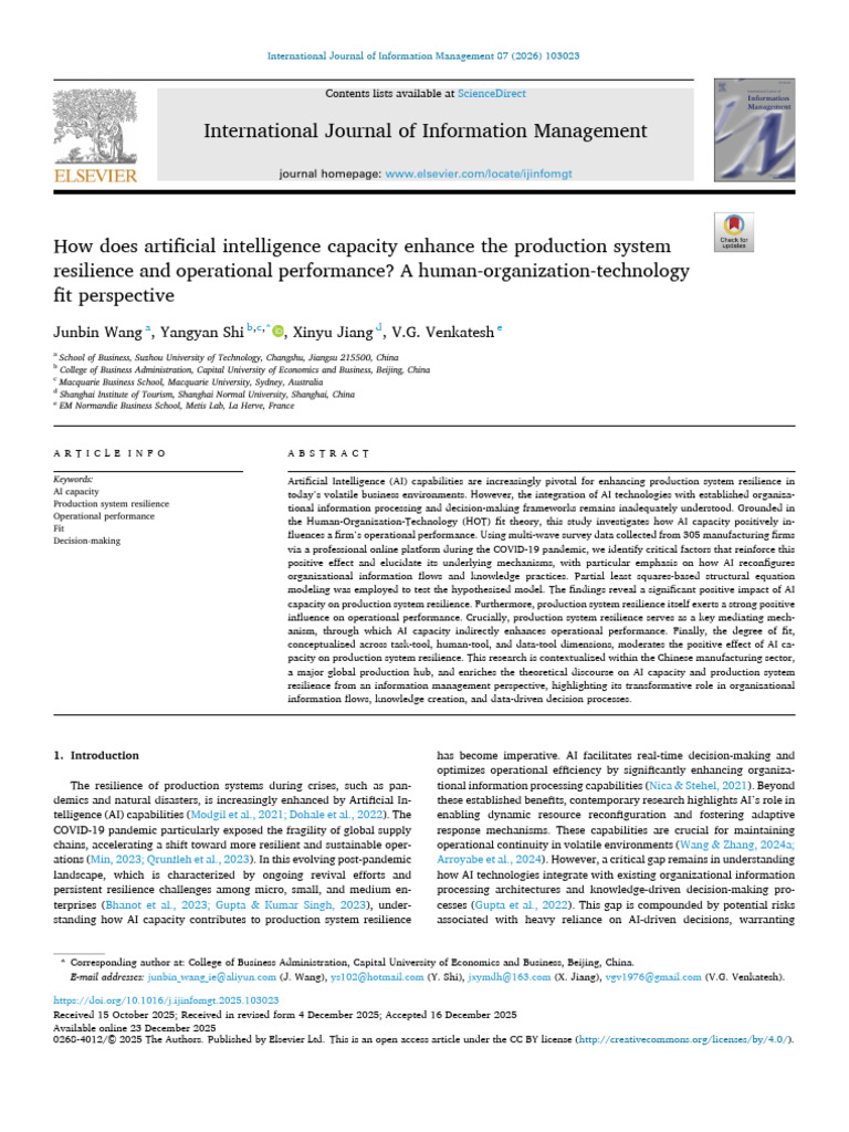 How Does Artificial Intelligence Capacity Enhance the Production System ...