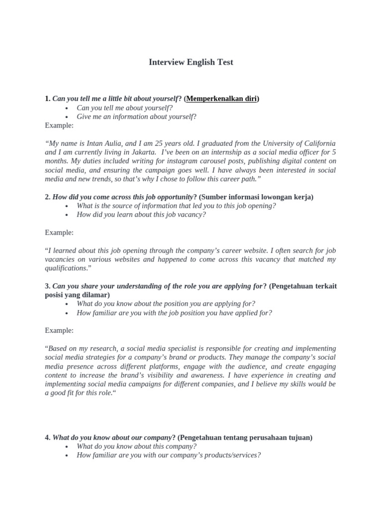 Interview English Test | PDF
